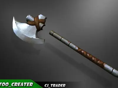 Modern Fantasy Game Axe 3D Model Low-poly 3D model