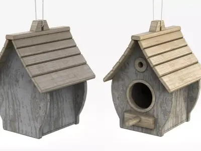 Birdhouse wooden Low-poly 3D model