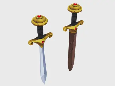 Simple Steel Sword Leather Hilt Scabbard Lowpoly Melee Low-poly 3D model