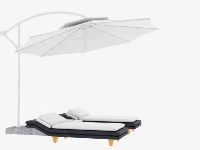 Sun Loungers With Patio Umbrella Low-poly 3D model