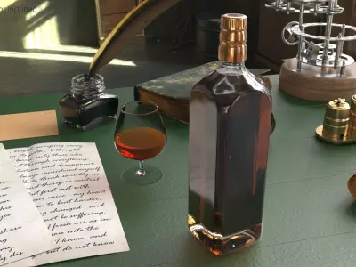 Amber Liquor Bottle No Label with Metallic Copper Cap 3D model
