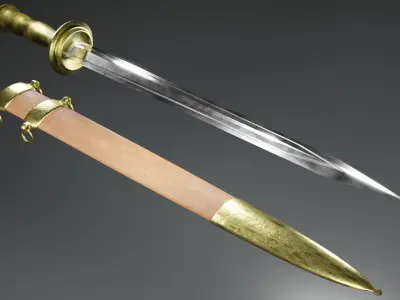 Gladius sword with gold handle 3D model
