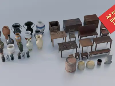 Antique Asset Pack - 40 Items Blender and FBX  Free 3D model