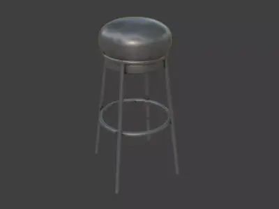 Black Leather Bar Stool Low-poly 3D model