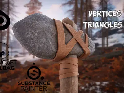 Primitive stone axe Low-poly 3D model