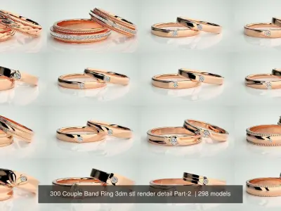 300 Couple Band Ring 3dm stl render detail Part-2  3D Model Pack