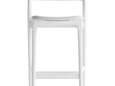 Scooped Ash Wood Leather Stool 3D model