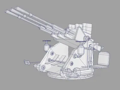 Japanese battleship machine gun of WorldWar2 Low-poly 3D model