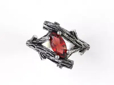 Marquise Diamond Branch Textured Ring 3D print model