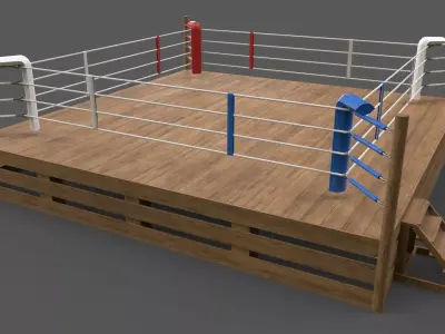 PBR Modular Wood Boxing Rings 20ftx20ft Low-poly 3D model
