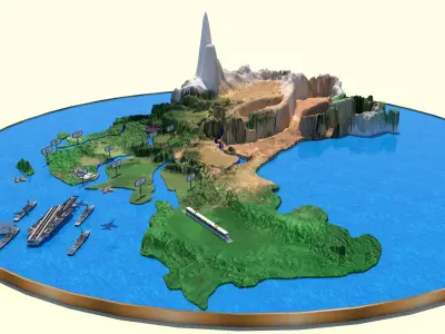 Chinese china Threetiered Terraces and Snow Mountain Desert  3D model