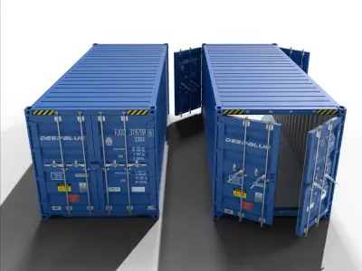 20ft Cargo Container Blue Low-poly 3D model