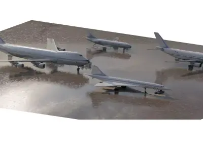  1970s Boeing 747-100 Airbus A300 Caravelle and Concorde 3D model