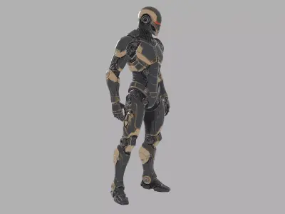 Dark Alloy Humanoid Bot Low-poly 3D model