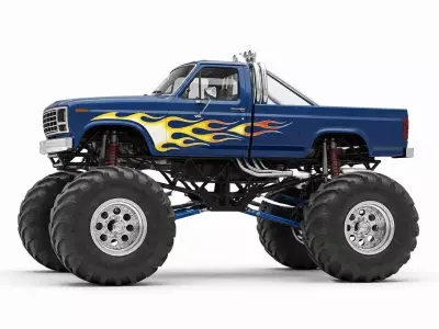 Custom Blue Monster Truck with Flame Graphics 3D model