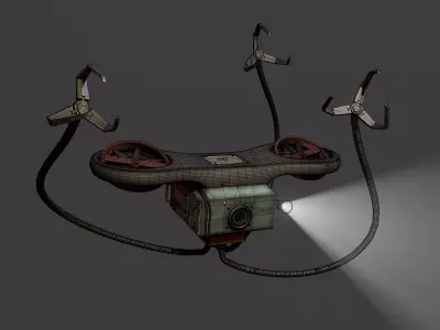 Sci-Fi Flying Bot with Propellers and Hooks Rigged PBR Model 3D model