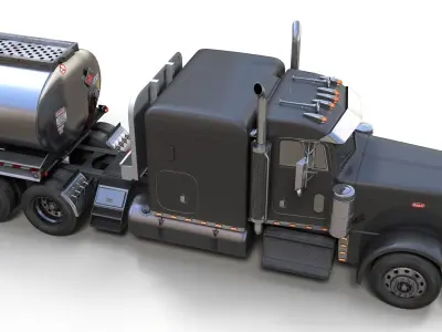 Peterbilt 379 custom fuel trailer Low-poly 3D model