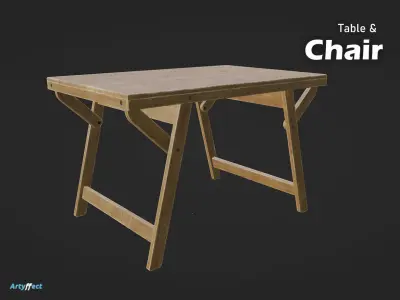 Army WW2 Field Table and chair Low-poly 3D model