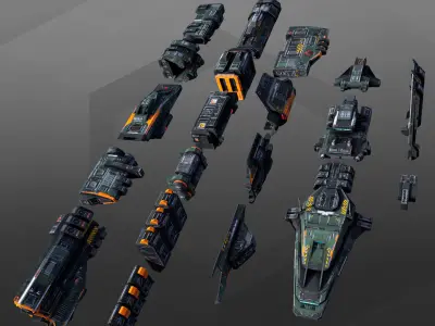 Spaceships Modulars Pack Low-poly 3D model