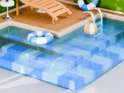 3D Poolside Relaxation Scene Free low-poly 3D model