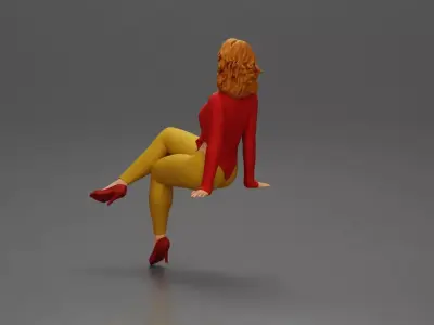 Stylish woman sitting confidently in red top yellow pants heels 3D print model
