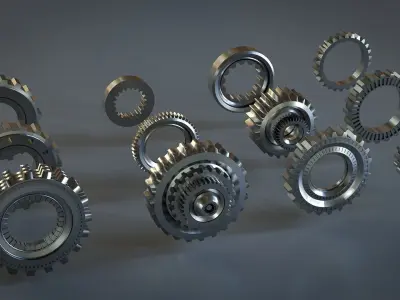 Gear Mechanism Cogwheels Set Kitbash 3D Model Low-poly 3D model