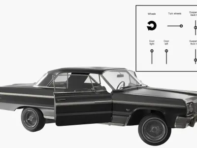Two-Door Coupe Chevrolet Impala 1964 Lowrider Black Rigged 3D model