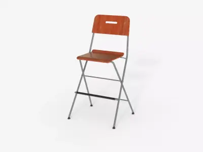 Wood  Steel Folding Bar Chair 3D model