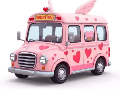 Stylized Valentine Mini Bus 3D Model Low-poly 3D model