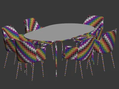Dining Set two velvet chairs with gold legs 3D model