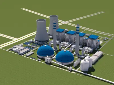 Modern factory - oil refinery - power plant 3D model purchase