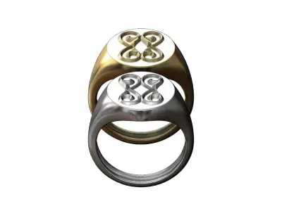 Oval signet ring with double floral scroll ornaments 3D print model