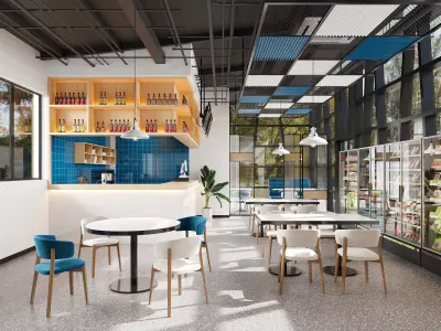 Modern industrial casual cafeteria snack bar lounge 3D model