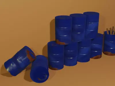 Industrial Barrels and Fuel Canisters Pack Low-poly 3D model
