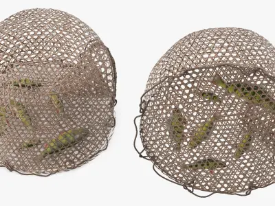  Dome Fishing Basket with Captured Fish Brown 