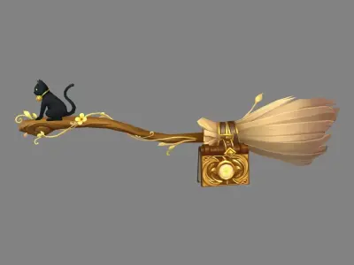 Cartoon Witch Staff - A flying magic wand Low-poly 3D model
