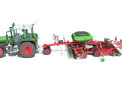 Tractor with Seed Drill 3D model 11