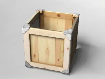 Wooden Storage Crate with Metal Reinforcements 3D model