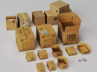 Logistics Shipping Cardboard Box Package Collection PBR Low-poly 3D model