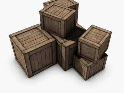 Low poly crate pile of wooden boxes 3D model
