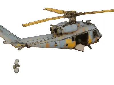 Rusty old helicopter in wreckage 3D model