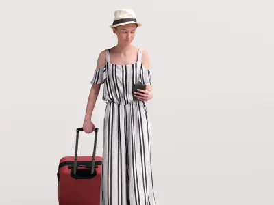 Humano Traveling Woman with hat suitcase and phone 2206-4 3D model