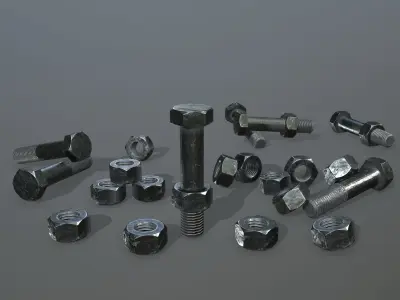 Bolts bolt and nut Low-poly 3D model 9