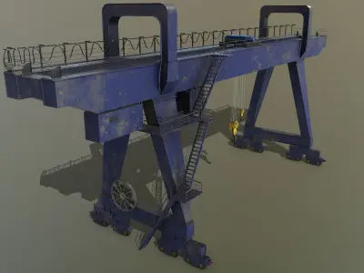PBR Double Girder Gantry Crane V2 - Blue Dark Low-poly 3D model