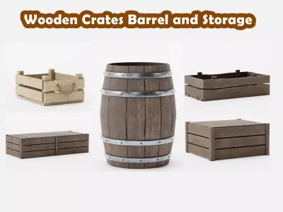 Wooden Crates Barrel and Storage 3D Model Pack