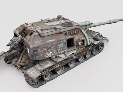 Destroyed 2S19 Msta 152 mm self-propelled howitzer M1990 3D model purchase