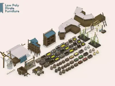 Low Poly Pirate House Fittings - Furniture Asset Pack Low-poly 3D model