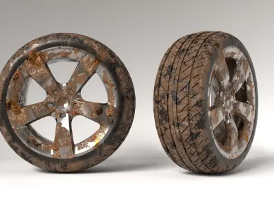 car wheel set Low-poly 3D model