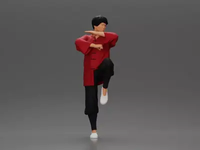 Martial Artist in Action Pose Wearing Traditional Kung Fu Outfit 3D print model