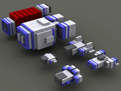 Voxel style spaceships 3D model